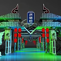 Traditional Style Commercial Equipment Archway With Red Lanterns And Green Roof