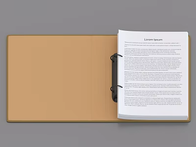 Open Brown Cover Notebook With White Pages Black Binder And Text Content 3d model