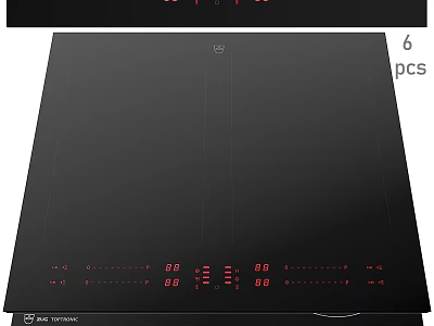 6 Burners Induction Cooktop With Black Glass Surface And Red Digital Control 3d model