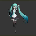 Anime Character With Teal Long Hair Twin Ponytails Red Accessories White Top And Purple Skirt