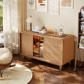 Wooden Entryway Side Cabinet With Glass Door Drawers Table Lamp Plant And Tea Set