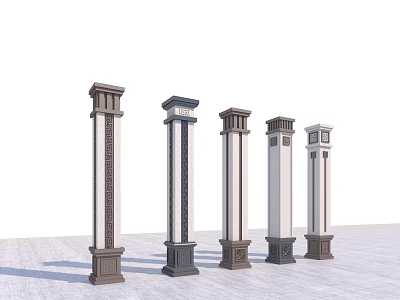 Various Architectural Columns With Diverse Capitals Bases And Carved Patterns 3d model