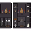 Elegant Buddhist Shrine Cabinet Design With Buddha Statue Candles Vases And Decorative Shelves