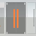 Modern Glass Doors Design With Orange Handles And Gray Frames
