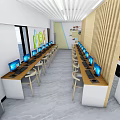 Bright Modern Public Service Hall Interior With Orange Sofas Desks And Information Displays