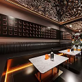 Luxury Modern Bar Interior With Marble Tables And Black Sofas 3d model