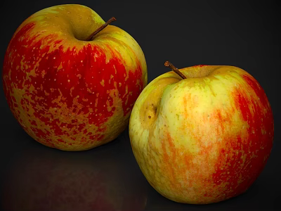Fresh Red And Yellow Apples With Natural Speckles On Dark Background 3d model