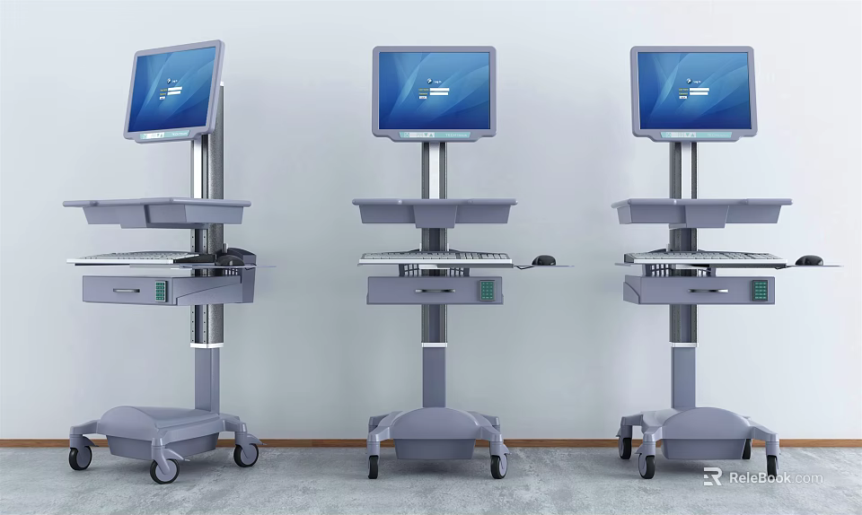Mobile Medical Carts With LCD Monitors And Rolling Wheels For Hospital Use 3d model 