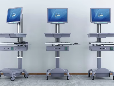 Mobile Medical Carts With LCD Monitors And Rolling Wheels For Hospital Use 3d model