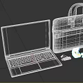 Black Laptop With Protective Case And Electronic Accessories Including Earbuds And Charger