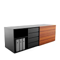 Modern Black And Wooden Bookcase With Open Compartments Drawers And File Folders