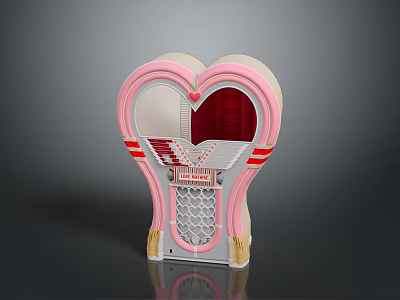 Heart Shaped Decorative Gate With Pink White Frame Red Interior And Golden Accents 3d model
