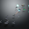 Futuristic Space Battle Scene With Multiple Spaceships Firing Laser Beams And Explosions