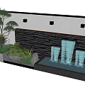 Modern Water Feature Wall Design with Cascading Waterfalls Wall Lights and Lush Green Plants