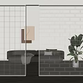 Modern Glass Brick Wall Partition In Living Room Interior Design With Transparent Decorative Panels