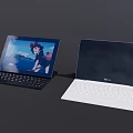 Two Modern 2 in 1 Tablet Laptops With Black And White Keyboards And Screens