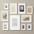 Gallery Wall Display With Framed Black White Drawings And Vintage Art