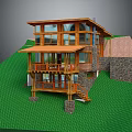 Modern Wooden House Featuring Large Windows Stone Wall Green Grass Terrace And Staircase