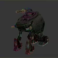 Sci Fi Mechanical Battle Walker With Four Legs Cannon And Red Light