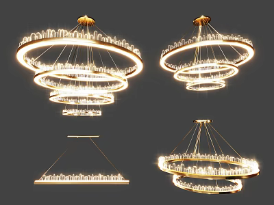 Modern Circular Multi Layer Chandelier With Golden Accents And Crystal Decorations 3d model