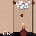 Modern Sculptural Installation With Red Spherical Artwork And White Decorative Balls On Beige Striped Wall