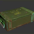 Green Military Ammo Box With Yellow 12 Gauge Shells Label And Metal Straps