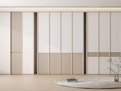 Modern Minimalist Wardrobe Interior Design With Sliding Doors And White Light Wood Panels 3d model