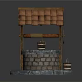 Traditional Well Structure With Tiled Roof Wooden Wheel And Stone Base