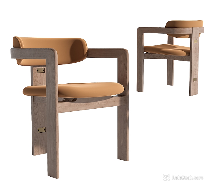 Elegant Modern Single Chair With Light Wood Frame And Warm Brown Upholstered Seat 3d model 
