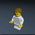 Lego Doll With Brown Hair White Outfit Yellow Hands And Serious Expression On Gray Background