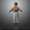 Woman in Brown Top and Beige Pants with Arms Outstretched on Gray Background
