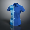 Blue Short Sleeve Shirt With White Checkered Pattern And Button Front Design 3d model