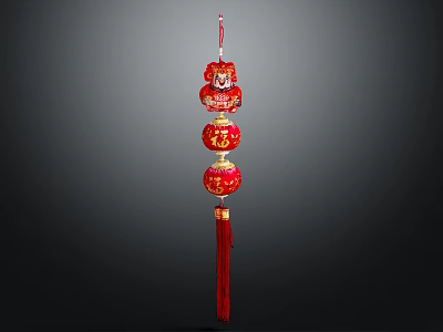 Chinese Style Furniture Adorned With Red Hanging Lanterns And Gold Tassels 3d model