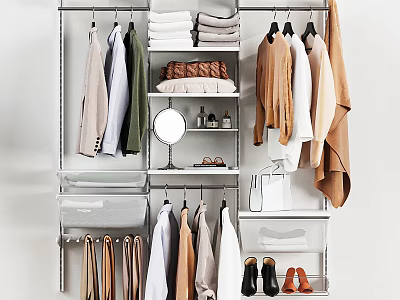 Metal Hangers Organize Clothes And Accessories In Wardrobe 3d model