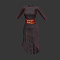 Gray Mid Sleeve Dress With Red Belt And Asymmetrical Hem Design