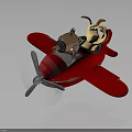 Yellow Dog Riding in Red Airplane with Propeller and Vintage Design on Dark Background