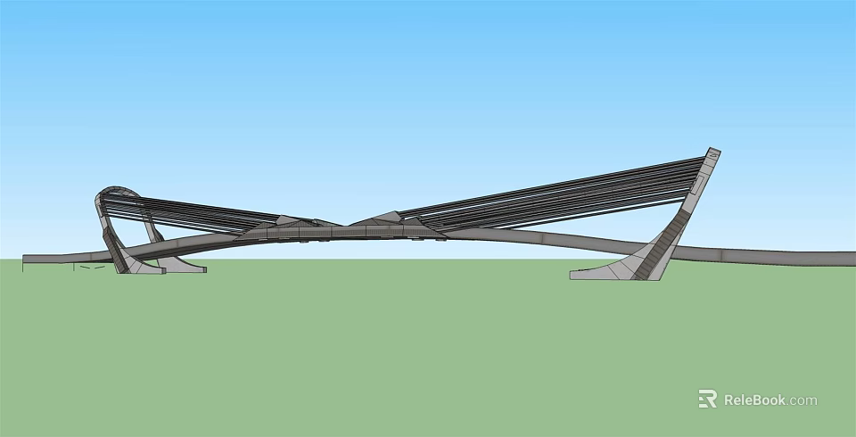 Modern Unique Bridge Structural Design With Blue Sky And Green Grass Landscape 3d model