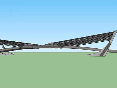Modern Unique Bridge Structural Design With Blue Sky And Green Grass Landscape 3d model