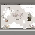Fashion Clothing Shop Window Display With Geometric Square Decorations Circular Floral Arrangement And Wavy Wall