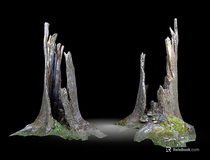 Natural Wood Stumps Featuring Stone Texture And Mossy Base For Garden Decor 3d model 
