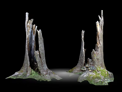Natural Wood Stumps Featuring Stone Texture And Mossy Base For Garden Decor 3d model