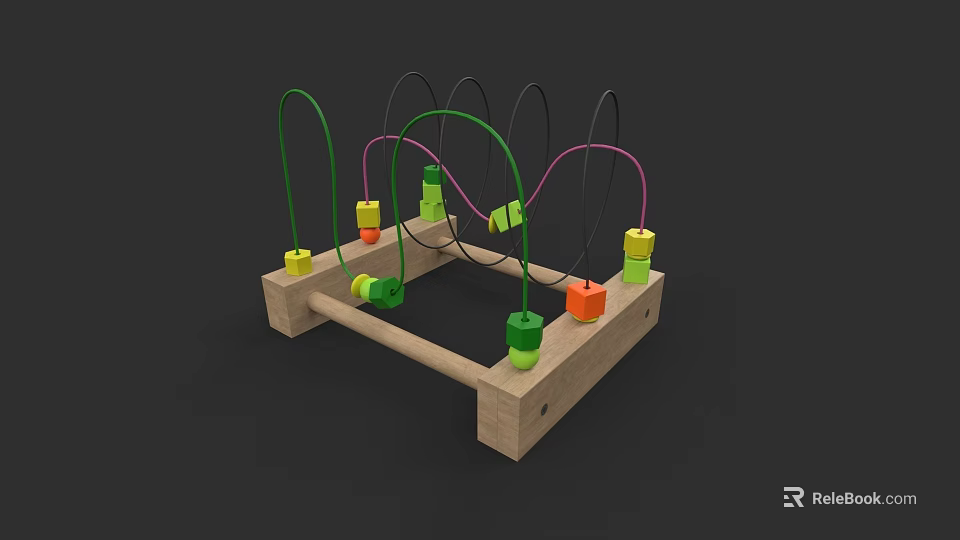 Interactive Wooden Building Blocks Toy With Curved Wire Tracks And Colorful Beads For Kids 3d model 