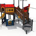 Pirate Ship Playground With Yellow Slide Sails Climbing Frames And Swings 3d model