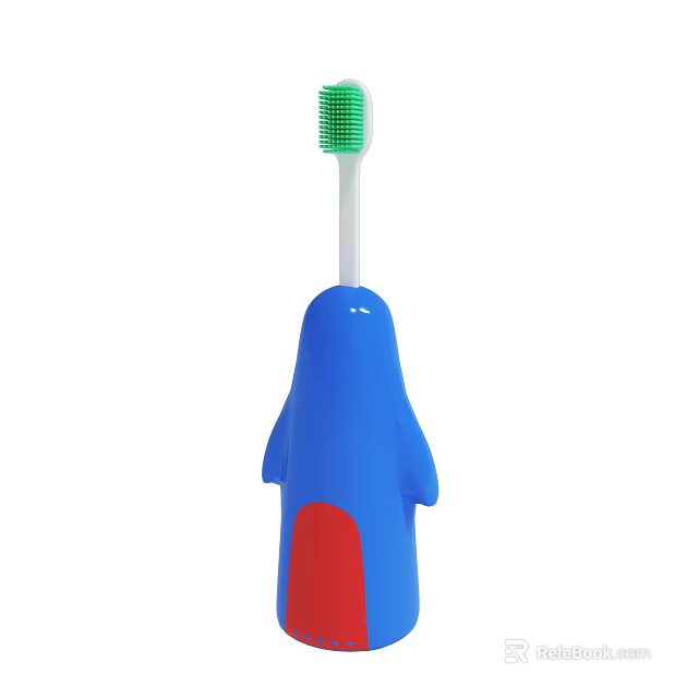 Blue Cartoon Shaped Kids Toothbrush With Green Bristles And Red Accent 3d model 