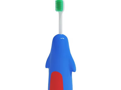 Blue Cartoon Shaped Kids Toothbrush With Green Bristles And Red Accent 3d model