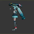 Anime Style Game and Movie Character With Teal Mushroom Hat Twin Ponytails and Red Orb Companion