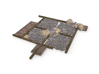 Traditional Architectural Stone Pavement Design With Wooden Frame And Outdoor Patio Layout 3d model