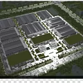 Aerial View Planning of Industrial Park with Green Roofs and Neatly Arranged Buildings