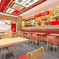 Fast Food Restaurant With Red Signage Fried Chicken Burgers Outdoor Seating And Advertising Light Boxes