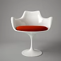 Modern White Chair and Table Set with Red Cushions and Pedestal Base